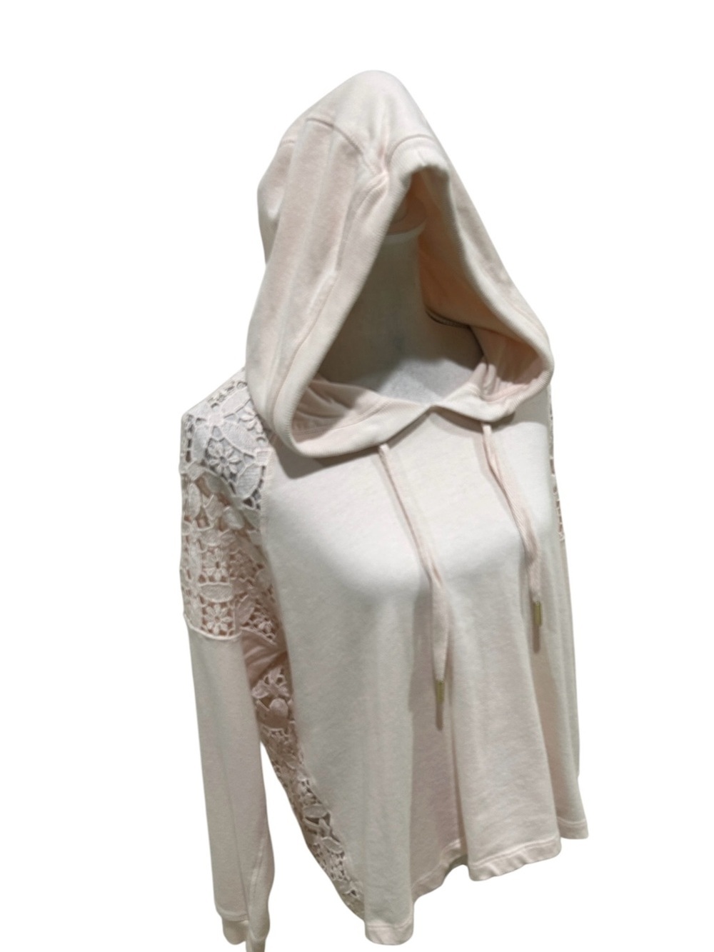 Donna Karan blush sweatshirt hoodie crochet floral lace size large - Picture 3 of 7